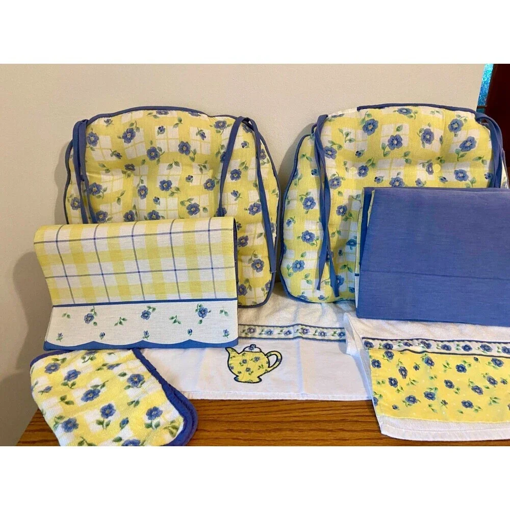 VTG pfaltzgraff SHELBY USA Set Teapot Towel Cushion Place Mats SET (9) Wash Seat